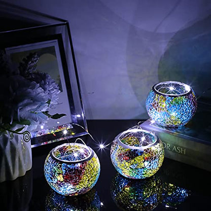 OwnMy 3PCS Mosaic Glass Tea Light Holders Round Bowl Votive Candle Holders - color: Rainbow