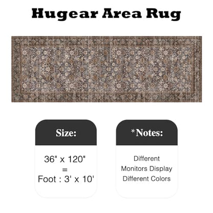 HUGEAR 7.6x25.4cm(3x10인치) 브라운 블루 빈티지 꽃무늬 세탁 가능한 러너 - color: 플로럴 | 브라운/블루, size: 3' x 10' (Runner)