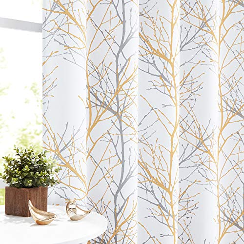 FMFUNCTEX 100% Blackout Mustard Yellow Branch Curtains 84 Inch 2 Panels - color: Grommet | Mustard Yellow, size: 52"W x 84"L (Pack of 2)