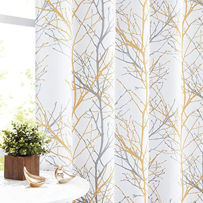 FMFUNCTEX 100% Blackout Mustard Yellow Branch Curtains 84 Inch 2 Panels - color: Grommet | Mustard Yellow, size: 52"W x 84"L (Pack of 2)