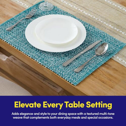 Sweet Home Collection 100% Cotton Placemats for Dining Room Rectangle Two Tone Woven Fabric 13" x 19" Soft Durable Table Mat Set, Set of 4, Turquoise - color: Turquoise, size: Rectangle 13" x 19"