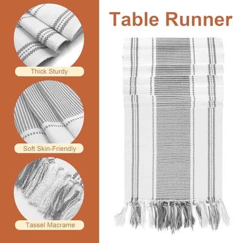 SK Studio 19Pcs Boho Table Runner Placemat and Napkin Ring Set Rectangle and Round Meal Mats Macrame Table Runner with Tassels for Wedding Kitchen Dining, Grey - size: 13.8x72 inch