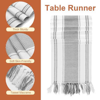 SK Studio 19Pcs Boho Table Runner Placemat and Napkin Ring Set Rectangle and Round Meal Mats Macrame Table Runner with Tassels for Wedding Kitchen Dining, Grey - size: 13.8x72 inch