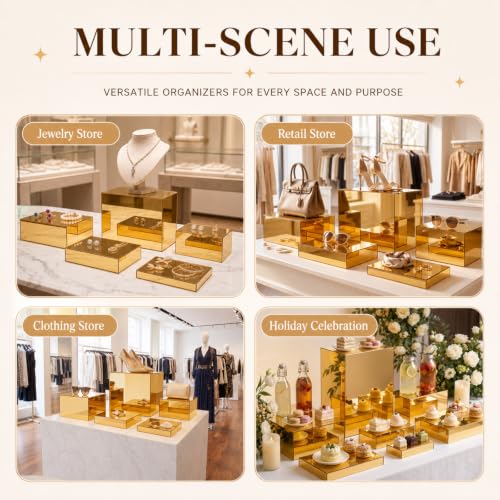 Leinuosen 7 Pcs Large Acrylic Buffet Risers, 6-12" Rectangle, Gold - color: Gold, size: 6" to 12", style: Rectangle