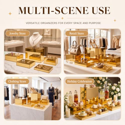 Leinuosen 7 Pcs Large Acrylic Buffet Risers, 6-12" Rectangle, Gold - color: Gold, size: 6" to 12", style: Rectangle