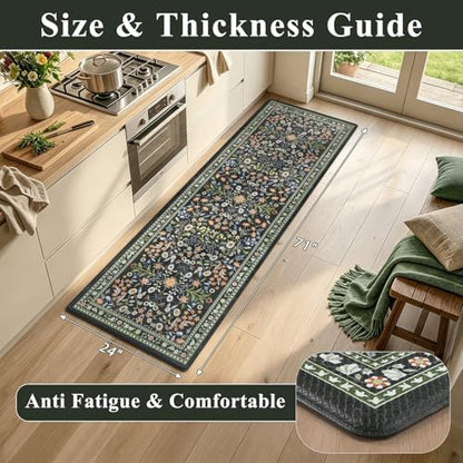 Yamaziot Boho Anti Fatigue Kitchen Rug 24"x 71" Black, Non-Slip Kitchen Mat - color: Black, size: 24"x72"