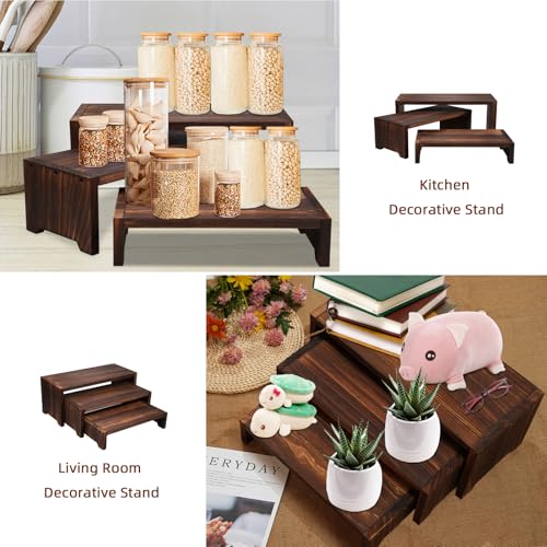 3-Tier Wooden Cupcake Stand & Display Risers, for Food Desserts & More, Sturdy & Reusable - color: Brown