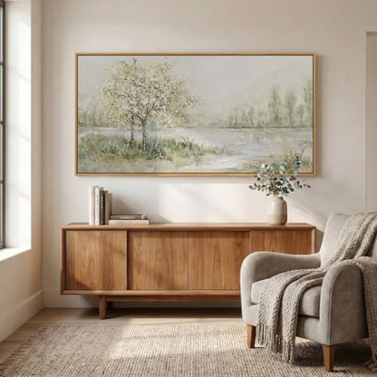 Large Framed Sage Green Landscape Wall Art for Living Room, 60x30 Inch - color: Sage Green