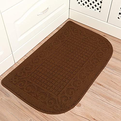 COSY HOMEER 39x20 Half Round Kitchen Rug,Non Slip Washable Mat,Brown 1PC - color: Brown, size: 1'8" x 3'3" (Semicircular)