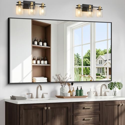 60"x36" Bathroom Mirror for Over Sink, Large Black Rectangle Mirrors for Wall, Black Framed Rectangular Mirror for Living Room Bedroom Bathroom, Hangs Horizontally or Vertically - color: Frame, size: 60"L x 36"W
