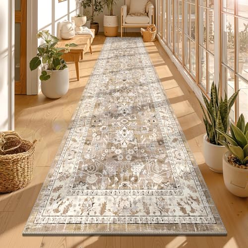 LOKHOM 3x12 Long Hallway Runnner Rug, Non-Slip Washable Rugs, Beige - color: Beige Brown, size: 3' x 12' (Runner)