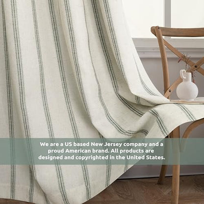 DriftAway Farmhouse Linen Blackout Curtains, Striped, Loden Green - color: G Loden Green Stripe, size: 52"W x 45"L (Pack of 2)