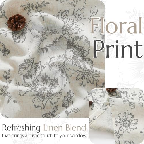 jinchan Grey Floral Linen Kitchen Tier Curtains and Valance Set 3 Pieces - color: Alice | Grey on Linen, size: 26"W x 24"L (Pack of 3)