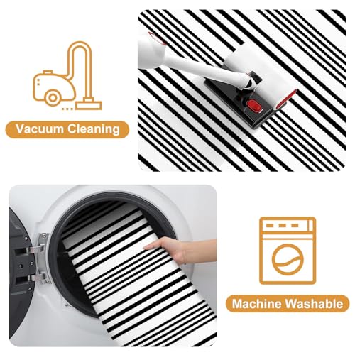 LEEVAN 2'X3' Black and White Striped Woven Cotton Reversible Outdoor Rug - color: 1white Strip, size: 2' x 3'