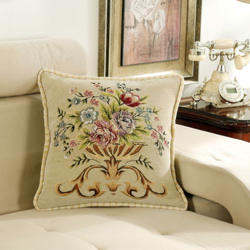 Set of 2 Beige Vintage Embroidered Throw Pillows Covers 18x18in - color: White