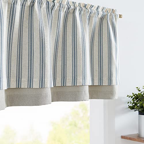 jinchan Striped Linen Valance 18 Inch Farmhouse 1 Panel Blue on Beige - color: Striped Blue on Beige, size: 50"W x 18"L (Pack of 1)