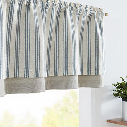 jinchan Striped Linen Valance 18 Inch Farmhouse 1 Panel Blue on Beige - color: Striped Blue on Beige, size: 50"W x 18"L (Pack of 1)