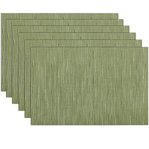 SHACOS Placemats Set of 6 Woven Vinyl Place Mats for Dining Table Wipe Clean Non Slip Christmas Table Mats (6, Olive Green) - color: Olive Green, size: Set of 6