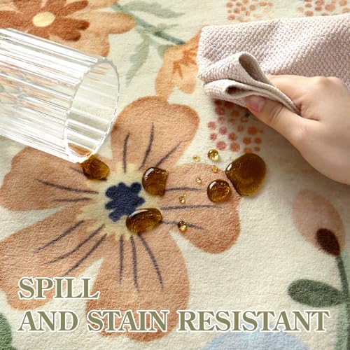 Lahome Floral Round Area Rugs, Washable Circle Small Round Rug 3ft Non-Slip - color: Beige, size: 3'(Round)