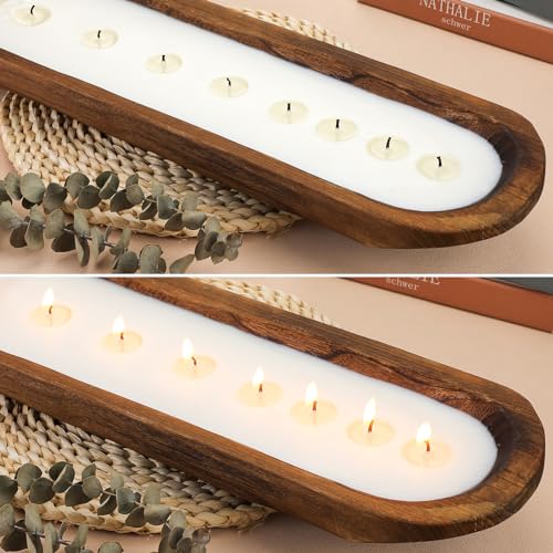 Gerrii 30 Inch Wooden Dough Bowl, Farmhouse Candle Centerpiece