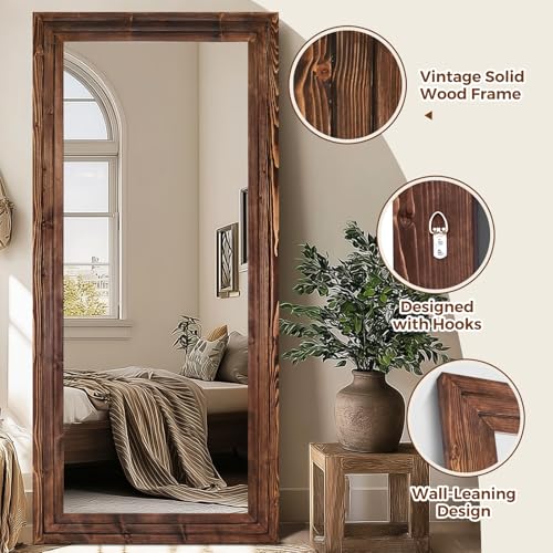 Full Length Mirror, 76 x 34 Inch Solid Wood Floor Mirror, Brown - color: Brown, size: 76"L x 34"W