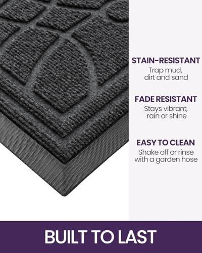 DEXI Front Door Mat Outside Entrance 24x36, Heavy Duty Non Slip, Grey - color: Grey, size: 24" X 36" (Rectangular)