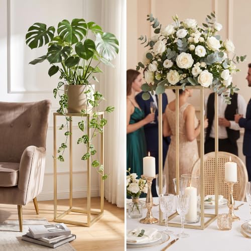 Gold Plant Stand Indoor Pack of 2, No Assembly Required Metal Pedestal Flower Stand, Upgraded 0.6" Heavy Duty Column Table for Wedding Centerpieces, Living Room Modern Flowerpot Holder Rack - color: Gold