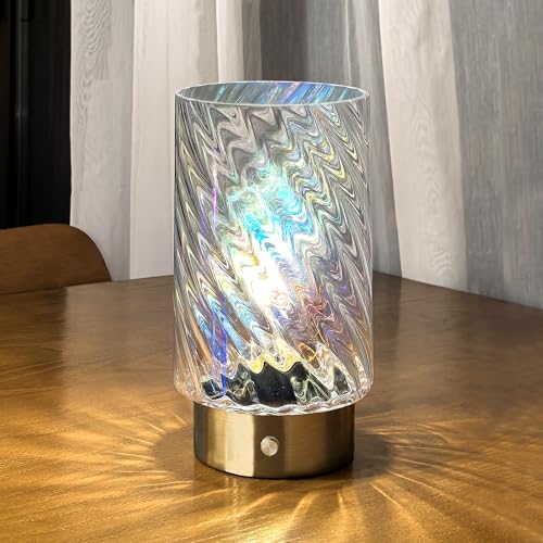 LUSHARBOR Battery Operated Table Lamp with Timer, Stepless Dimming Bedside Lamp Battery Powered Cordless Lamp for Home Decor Entryway/Living Room/Coffee Table/Shelf Transparent - color: Cylinder-Opalescent white