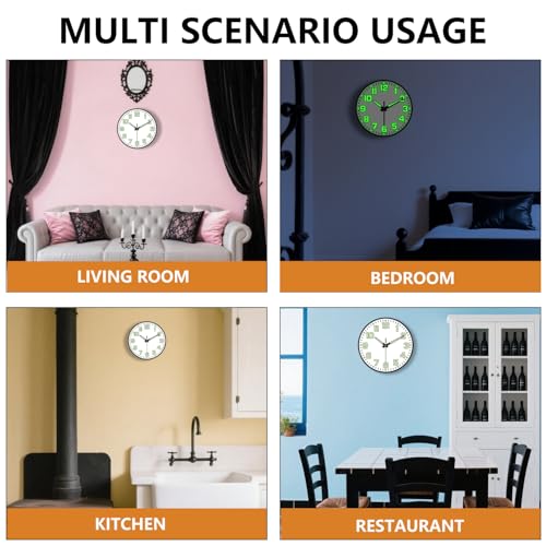 Glow in the Dark Wall Clock Non Ticking, 10 inch Silent Wall Clocks Battery Operated, Large Number Tempered Glass, Round Night Light Analog Clock for Bedroom Living Room Kitchen Office, White - color: White Green, size: 10 Inch