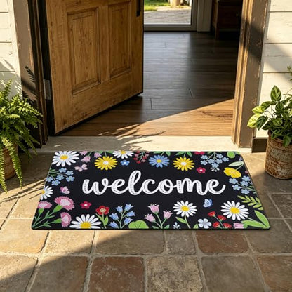 Welcome Mat 17x29 Non Slip Rubber Back Door Mat Outside Entrance - color: Colorful Flowers