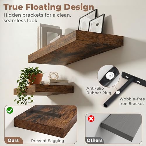 12 inch Deep Floating Shelves for Wall, 55" Wide, Rustic Brown, 2-Pack - color: Rustic Brown, size: 55"w x 12"d, 2p
