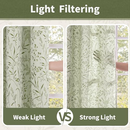 BGment Green Leaf Linen Curtains for Living Room 63 Inch Length 2 Panels - color: Green, size: 52"W x 63"L (Pack of 2)