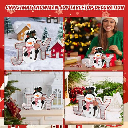 Snowman Christmas Decorations Indoor, Wooden Joy Sign Tabletop Decor