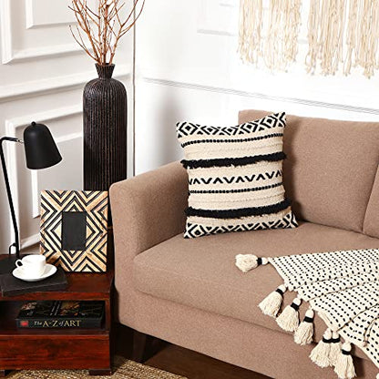 · REDEARTH · Textured Handwoven Throw Pillow Cases Geometric Craft Black - color: Geometric Craft Black, size: 18" x 18" (Pack of 2)