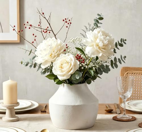 White Ceramic Flower Vase for Centerpieces, 5.2in Small Hydrangea Vase - color: 1-white/5.2“