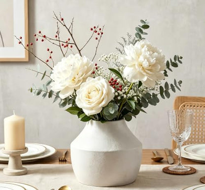 White Ceramic Flower Vase for Centerpieces, 5.2in Small Hydrangea Vase - color: 1-white/5.2“