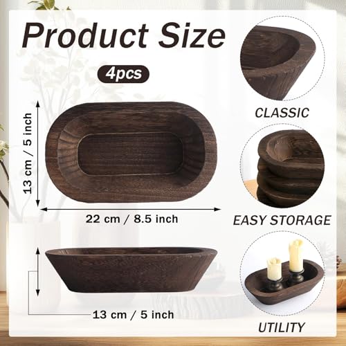 4 Pack Dough Rustic Wooden Bowls for Candle 8.5 Inch Rustic Vintage Bowl Bulk Hand Carved Paulownia Decorative Bowls or Table Decor Candle Wedding Crafts Home Diy Making Potpourri Catch