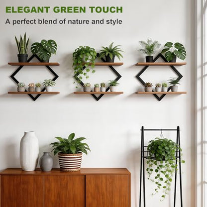 Set of 3 Floating Wall Shelves for Plants, Brown - color: Rustic Brown-3pack