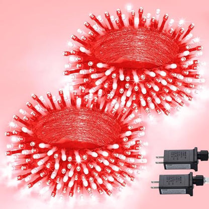JMEXSUSS 2 Pack 100 LED Red and White Christmas Lights Outdoor, Each 33FT - color: Red White, size: 200 LED