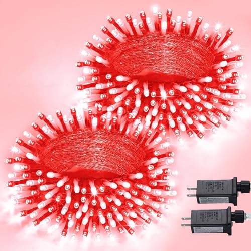 JMEXSUSS 2 Pack 100 LED Red and White Christmas Lights Outdoor, Each 33FT - color: Red White, size: 200 LED