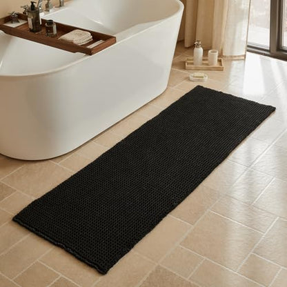 Triohero Black Waffle Runner Rug Bathroom, Long Boho Bath Mat, 24x72 - color: Black, size: 2' X 6' (Runner)