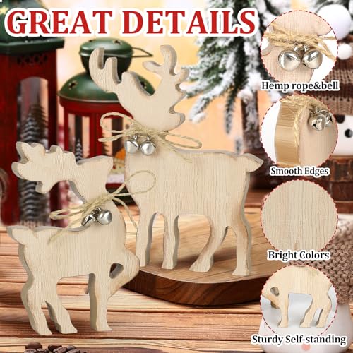 COCHIE Cute Christmas Tiered Tray Decor Indoor, Wooden Reindeer Christmas Tabletop Decorations and Xmas Tree Centerpiece, Reindeer Sign Standing Elk Decor for Home Party Decorations (Brown) - style: Brown