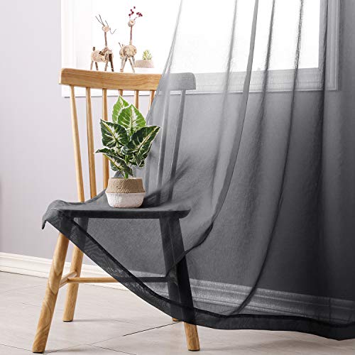 DWCN Black Ombre Sheer Curtains 96 Inches Long for Living Room 2 Panels Set - color: Black, size: 52"W x 96"L (Pack of 2)