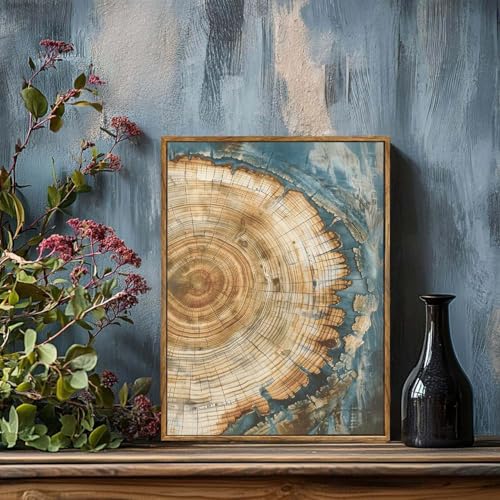 BingruiArt Faux Wood Tree Ring 08 Canvas Wall Art 12x16 Framed - color: Tree Ring - 08, size: 16"L x 12"W