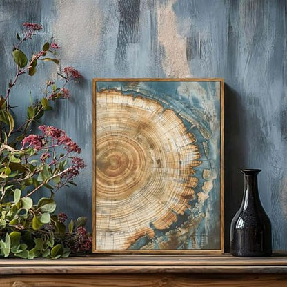BingruiArt Faux Wood Tree Ring 08 Canvas Wall Art 12x16 Framed - color: Tree Ring - 08, size: 16"L x 12"W