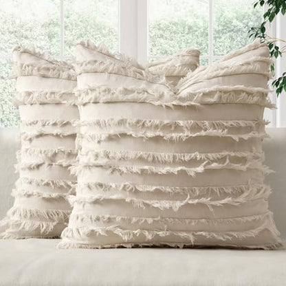 MIULEE Boho Linen Striped Throw Pillow Covers 18x18, Neutral Beige - color: Natural Beige, size: 18" x 18" (Pack of 2)
