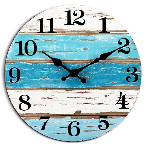 CHYLIN Wall Clock Beach Battery Operated Silent Non-Ticking 8" Coastal - color: A-blue,white, size: 8 inch