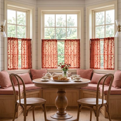 MYSKY HOME Terracotta Boho Sheer Curtains 24 inch Length,2 Panels - color: Terracotta, size: 26"W x 24"L (Pack of 2)