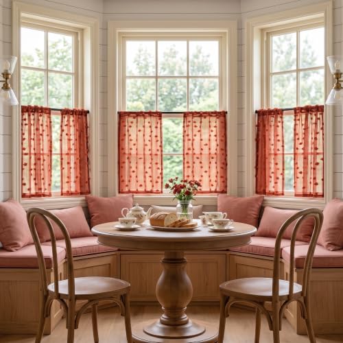 MYSKY HOME Terracotta Boho Sheer Curtains 36 inch Length,2 Panels - color: Terracotta, size: 26"W x 36"L (Pack of 2)