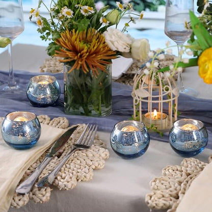 Volens Round Blue Votive Candle Holder Set of 12, Mercury Glass Votives - color: Blue, size: 12 PACK